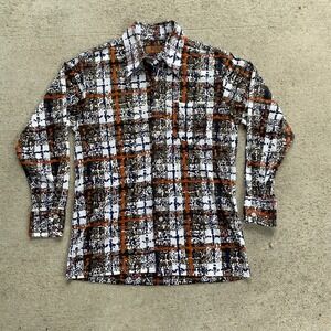 Vintage 70s Sears King Road Disco Shirt Large Abstract Print 100% Nylon Boogie